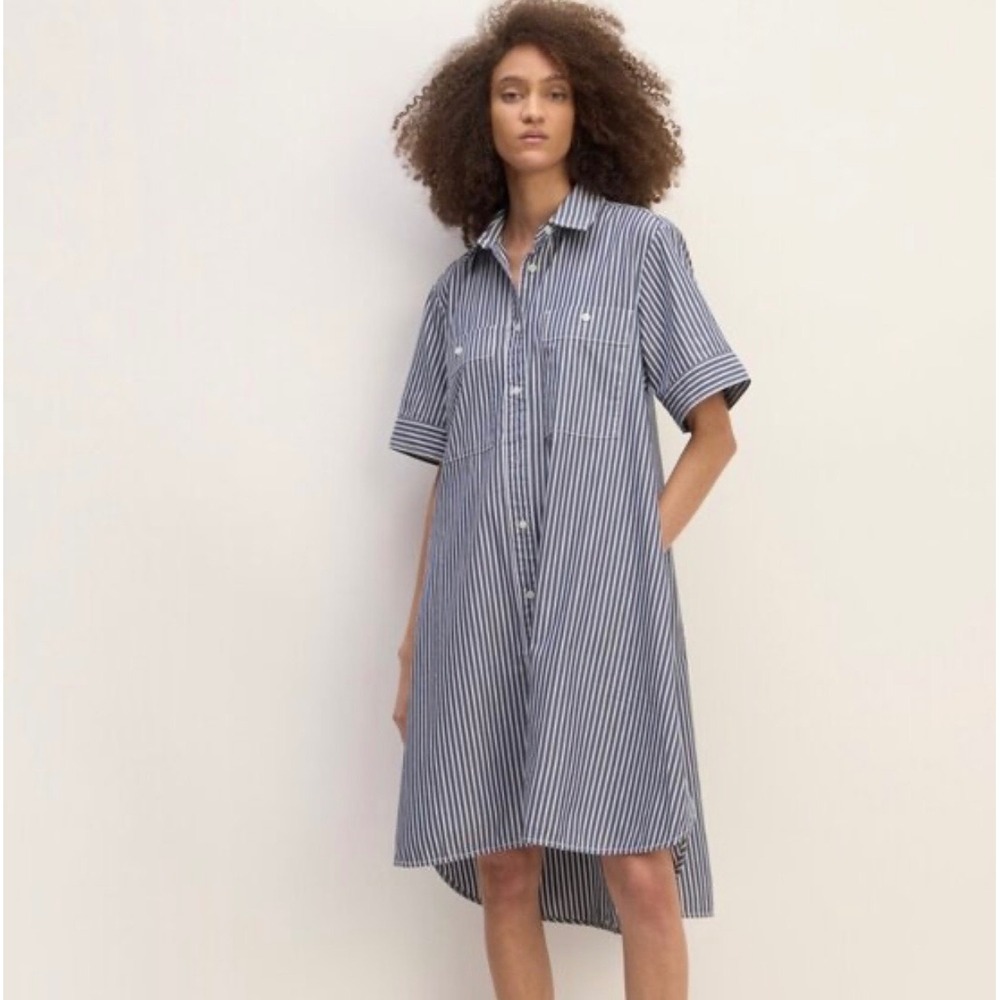 NEW Everlane The Daytripper Shirtdress in Navy Stripe M Short Sleeve Button Up